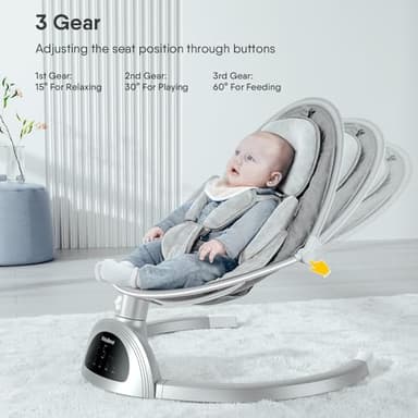 BabyBond Baby Swings for Infants, Bluetooth Infant Swing with Music Speaker, 3 Seat Positions, 5 Point Harness Belt, 5 Speeds and Remote Control - Portable Baby Swing for Indoor and Outdoor (Silver) - Image 4