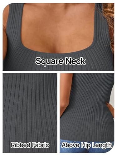 MEROKEETY Women's Ribbed Knit Tank Tops 2025 Square Neck Sleeveless Summer Basic Shirts Sweater Vest, Darkgrey, Medium - Image 6