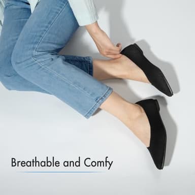 ATHMILE Pointed Toe Flats for Women Dressy Black Work Shoes Business Casul Knit Ballet Flats Slip on Office Ladies Comforttable Dress - Image 2