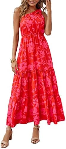 PRETTYGARDEN Women's Summer Floral One Shoulder Maxi Dress Knot Ruffle Boho Beach Vacation Wedding Guest Long Sun Dresses - Image 3