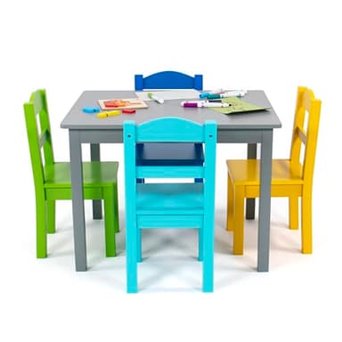 Humble Crew Kids Wooden Table and 4 Chairs Set, Grey/Blue/Green/Yellow - Kids Table and Chair Set for Toddlers and Children for Arts, Crafts, and Snack Time - Sturdy, Durable Toddler Activity Table - Image 4
