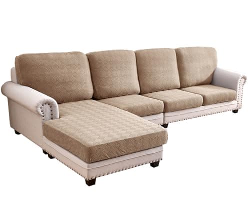 Deep Dream Sectional Couch Covers 8 Pieces, Stretch Couch Cushion Covers, L Shaped Washable Sofa Covers for Left/Right Sectional Sofa (4 Backrest Cover + 3 Seater + 1 Chaise, Brown) - Image 1