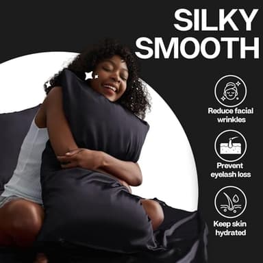 MR&HM Satin Pillowcase for Hair and Skin, Silk Satin Pillowcase 2 Pack, Queen Size Pillow Cases Set of 2, Silky Pillow Cover with Envelope Closure (20x30, Black) - Image 3