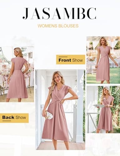 JASAMBAC Women's Flowy Casual Mini Dresses 2025 Summer Smocked V Neck Flutter Sleeve Ruffle High Low Petite Dress Wedding Guest Light Pink - Image 2