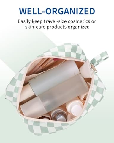 Narwey Checkered Makeup Bag Travel Cosmetic Bag Organizer Small Toiletry Bag Make Up Bags with Comparments for Women and Girls, Gift for Teen Girls (Mint Green Checkerboard, Large) - Image 3