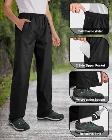 33,000ft Packable Rain Pants for Women Waterproof Pants Lightweight Rain Over Pants Outdoor Windproof Pant for Golf Hiking Black - Image 4