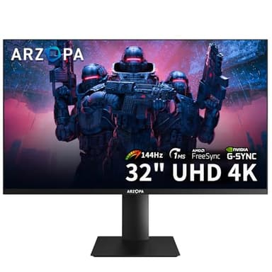 ARZOPA 32” 4K UHD (3840x2160) Gaming Monitor 144HZ IPS Screen, Height Adjustable Stand, VESA Mountable, Support AMD Freesync & NVIDIA G-Sync, DP 1.4, HDMI 2.1 -M3RC - Image 1