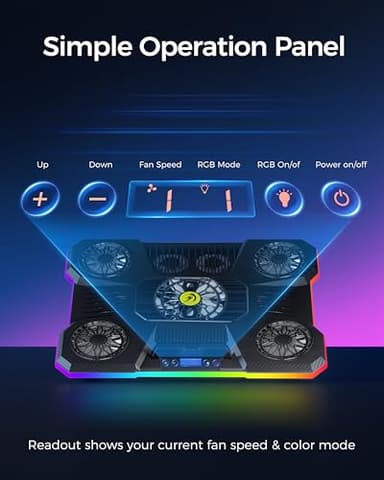 ChillCore Laptop Cooling Pad, RGB Lights Laptop Cooler 9 Fans for 15.6-19.3 Inch Laptops, Gaming Laptop Fan Cooling Pad with 8 Height Stands, 2 USB Ports - A21 Blue - Image 4