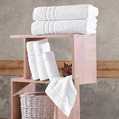 Hawmam Linen White 6 Piece Bath Towels Set for Bathroom Original Turkish Cotton Soft, Absorbent and Premium 2 Bath Towels, 2 Hand Towels, 2 Washcloths - Image 5