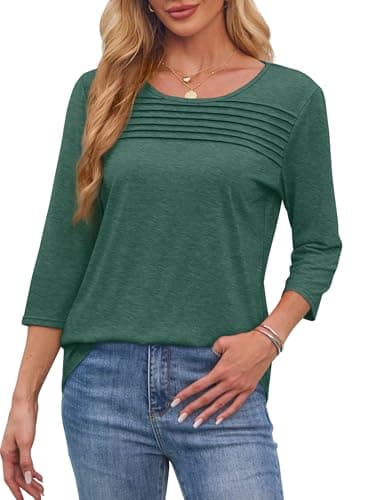 Oversized Tshirts for Women 3/4 Sleeve Summer Tops Business Casual Outfits Ladies Blouses St Patricks Day Shirt Christmas Outfits Green L - Image 3