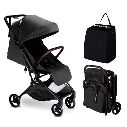 MAMAZING Lightweight Baby Travel Stroller with Carbon Fiber Frame, Compact & Airplane-Friendly, One-Handed Folding Design, 11.6 lbs, Perfect for Toddlers, Jet - Image 1
