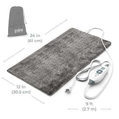 Pure Enrichment® PureRelief® XL Heating Pad - 12" x 24" Electric Heating Pad for Back Pain & Cramps, 6 Heat Settings, Soft Machine Wash Fabric, Auto-Off & Moist Heat (Charcoal Gray) - Image 8