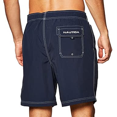 Nautica Men's Standard Solid Quick Dry Classic Logo Swim Trunk, Navy, Large - Image 3