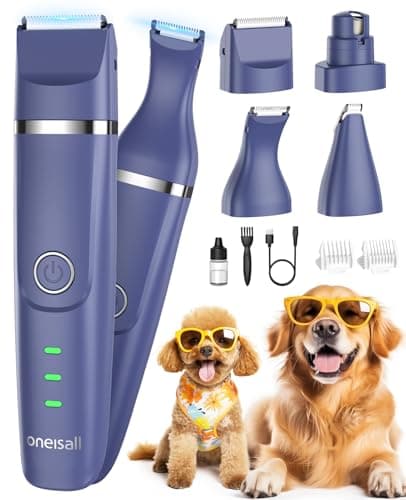 oneisall Dog Clippers & Dog Paw Trimmer 4-in-1 Cordless Grooming Kit: 2-Speed Low Noise Clippers with Rechargeable Quiet Nail Grinder for Dogs & Cats (Blue) - Image 1