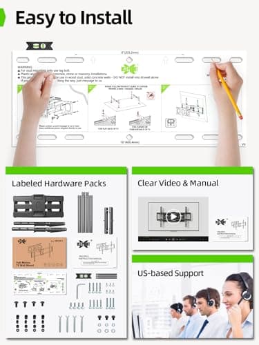 USX MOUNT Full Motion TV Mount for 42-80 Inch Flat Screen TVs up to 120 lbs, Swivel TV Wall Mount Bracket Dual Articulating Arms, Tool-Free Tilt Max Vesa 600x400mm, for 8-16 in Wood Studs - Image 7