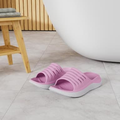 KuaiLu Womens Recovery Sandals Comfortable Plantar Fasciitis Arch Support Ladies Orthopedic Open Toe Slip On Running Sport Walking Slides Thick Athletic Cushion Slippers Summer Sliders Pink Size 6 - Image 2