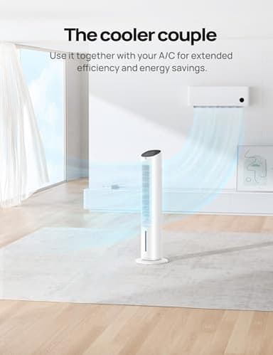 Dreo Evaporative Air Swamp Cooler, 40” Standing Fans that Blow Cold Air, 80° Oscillating Bladeless Cooling Fan for Bedroom, Removable Water Tank, Ice Packs, Remote Control, 4 Speeds, 7H Timer, White - Image 5