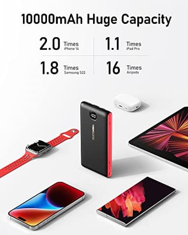 VEEKTOMX Portable Charger with Built in Cables 10000mAh, Power Bank for iPhone with AC Wall Plug, Fast Charging USB C Slim Battery Pack with LED Display Compatible with iPhone15/14/13, Samsung - Image 6