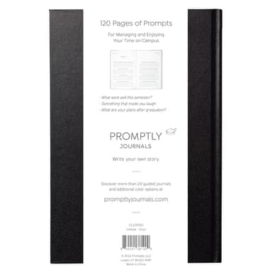 Promptly Journals, My College Journal: From First Day to Graduation (Onyx, Black, Leatherette) | College Journal with Prompts | Journal for College Students - Image 2