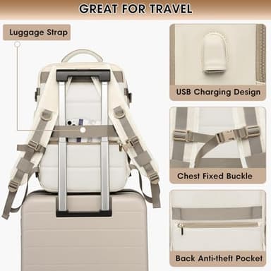 Large Travel Backpack for Women - 17 Inch 35L Carry On Laptop Bag Flight Approved Personal Item Daypack Weekender Traveling TSA Business Bag Luggage Waterproof for Airplane with Toiletry Shoe Bag - Image 4