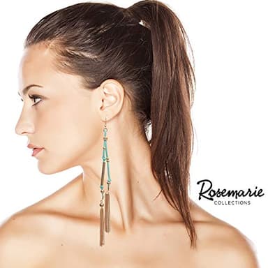Rosemarie Collections Women's Boho Chic Colorful Vegan Suede With Chain Link Fringe Tassel Extra Long Statement Making Shoulder Duster Dangle Earrings, 7" (Mint) - Image 4
