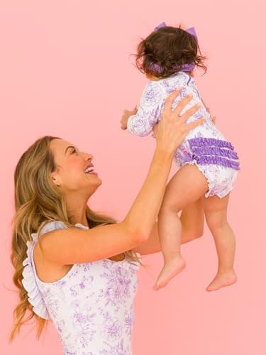 RuffleButts Baby Girls UPF 50+ Sun Protection Floral Printed Long Sleeve One Piece Rash Guard Swimsuit with Zipper - Wisteria Purple Butterfly Garden Toile, 3-6m - Image 5