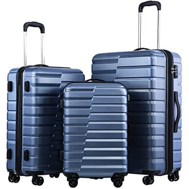 Coolife Expandable Suitcase Luggage set PC ABS TSA Lock Spinner Carry on 3 Piece Sets (blue) - Image 1