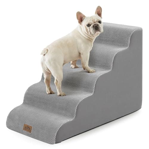 COZY KISS Wide Dog Stairs 19.7" Width, Pet Step for Small/Medium/Large Dog, Puppy or Cat, Pet Ramp for High Bed or Car, High Density Foam Ladder, 19.7x33x22.4 in, Stable, 5 Step, Grey - Image 1