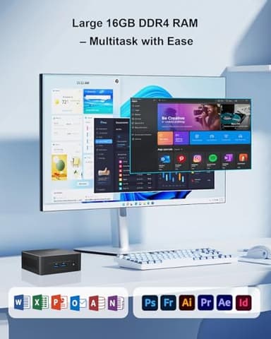 Ninkear N10 Mini PC Intel N100 (Up to 3.6GHz),16GB DDR4 RAM 512GB M.2 SSD, 4k UHD Dual Display HDMI/Type C/VESA, WiFi, BT, Gigabit Ethernet, Mini Desktop Computer for Home & Business - Image 3