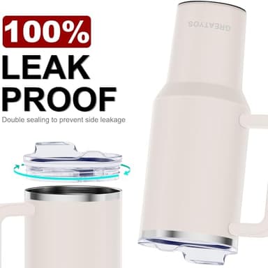 Greatyos 40 oz Tumbler with Handle and Straw Lid Insulated Tumblers Cups with Lids Straws Double Wall Vacuum Stainless Steel 40oz Tumbler Travel Mug Gifts for Men Women Him Her (Rose Quartz) - Image 3