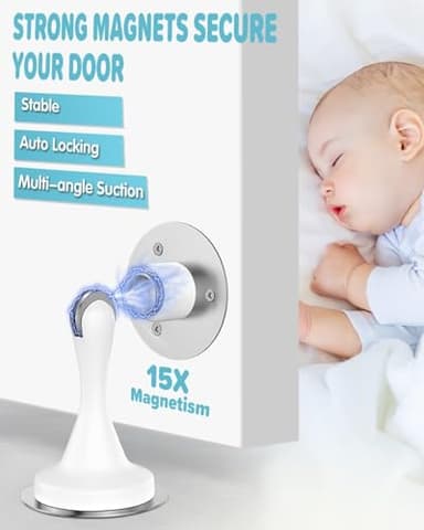 Door Stoppers Magnetic Door Catch - 6 Pack Stainless Steel Heavy Duty Door Stops for Bottom of Door, Wall & Floor Mounting No-Drill Strong Adhesive & Screws, Strong Door Holder to Keep Door Open,White - Image 2