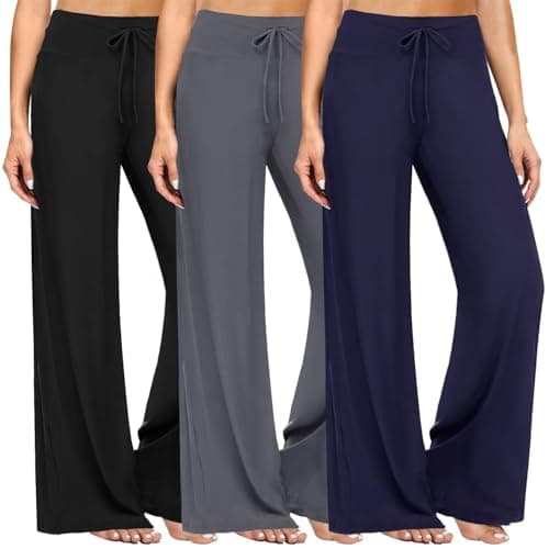ZOOSIXX Soft Black Pajama Pants for Women, Wide Leg Comfy Casual Lounge Yoga Capri Pants 22'' / 30'' - Image 1