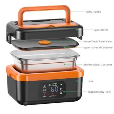 AERKINE Electric Lunch Box For Adults - Heated Lunch Box For Men Women Insulated & Self Heating, Battery Powered Food Warmers With Containers, Cordless Rechargeable Lunch box For Drivers(Orange) - Image 9
