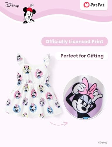 Disney Minnie Mouse Toddler Girl Dress White Character Print Ruffle Sleeve Sundress Birthday Summer Outfits 3-4T - Image 2