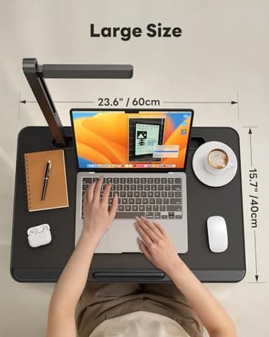 Laptop Table with LED Desk Light, SAIJI Laptop Stand for Bed, Height Adjustments Bed Desk with Book Stand for Reading Writing Drawing (Black) - Image 4