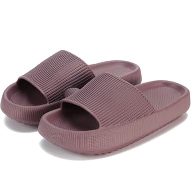 rosyclo Cloud Slippers for Women and Men, Pillow House Slippers Soft Comfortable Cushioned Lightweight Home Shower Shoes Women's Cloud Slide Sandals for Ladies Indoor, Wine Red - Image 1
