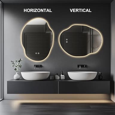 39F USA Irregular LED Bathroom Mirror with Lights,Asymmetrical Led Bathroom Vanity Mirror for Wall with Front and Backlit, Anti Fog, 3 Colors and Dimmable Light,[Horizontal/Vertical] 30" H x 22" W - Image 6