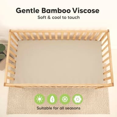 2-Pack Waterproof Baby Crib Sheets for Boys, Girls - 52x28 Viscose Derived from Bamboo Toddler Bed Sheet Neutral, Fitted Crib Mattress Protector Cover for Baby Bedding, Soft & Gentle (Ecru) - Image 4