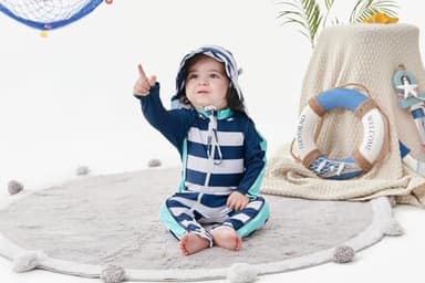 UNIFACO Baby Swimsuit Infant Bathing Suits Rash Guard 9-12 Months Swimwear One Piece Sunsuit with Sun Hat Beach Wear - Image 4