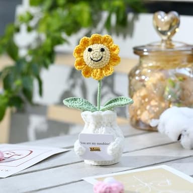 YOOJEE Gift for Mom Crochet Sunflower – "You are my sunshine! Mom!" Mothers Day Gift from Daughter Son Kid - Handmade Knitted Sunflower Pot for Women, Appreciation Gifts for Mom Crochet Potted Plant - Image 1