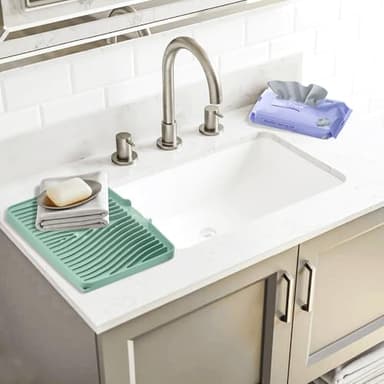 TIKNIK Silicone Dish Drying Mat, Stone Drying Mat for Kitchen Counter with Built-in Drain, Non-Slip 15.8" X 13" Drying Matt Kitchen Counter and Grey Microfiber Cleaning Cloth, Cleaning Rags Set(Mint) - Image 6