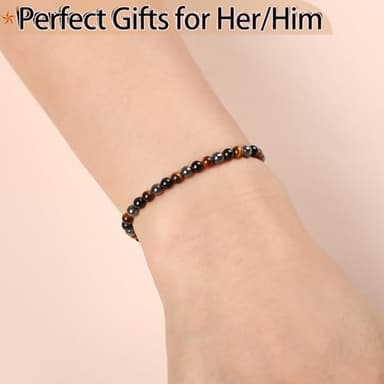 QOGIR Triple Protection Bracelet - Onyx Hematite Tiger Bracelet for Women Men - Handmade Natural Gem Stone Beaded Stretch Elastic Healing Bracelets 4mm - Image 4