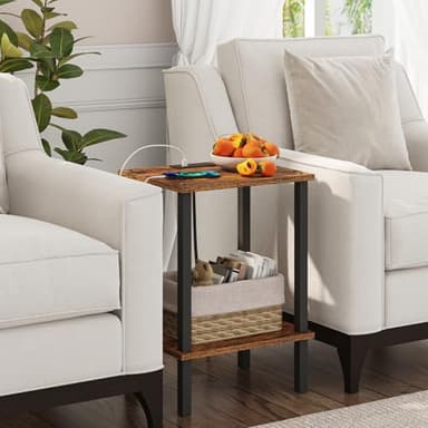 TUTOTAK End Table with Charging Station, Side Table with USB Ports and Outlets, Nightstand, 2-Tier Storage Shelf, Sofa Table for Small Space TB01BB040 - Image 4
