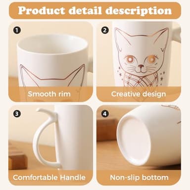 DELARLOCHEF Tea Mug With Infuser And Lid - 20oz Microwave & Dishwasher Safe Ceramic Mug, Cat Lover Gift with Leak-Proof Lid, 304 Stainless Steel Strainer & Spoon, Graduation Gifts, Golden Black Cat - Image 4