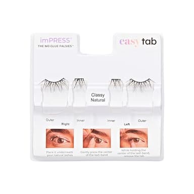 KISS imPRESS Falsies Easy Tab Press On Self Adhesive Eyelashes, Black, 'Classy Natural', 1 Pair of 6mm-7mm Inner Natural Volume Eyelash Clusters & 1 Pair of 6mm-10mm Outer Half-Lashes with Easy Tabs - Image 7