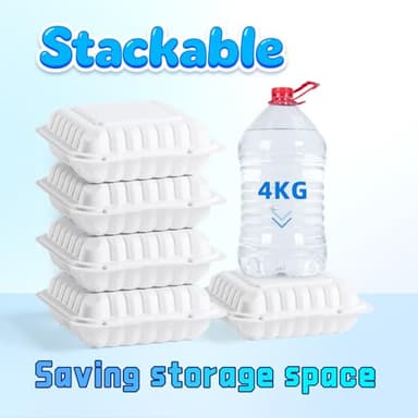 YANGRUI Food Containers 8 Inch 34 oz 55 Pack - Shrink Wrap BPA Free Mineral Filled PP Plastic Container | Reusable Freezer & Microwave Safe Meal Prep Takeout | White Heavy Duty Clamshell Lunch Boxes - Image 5