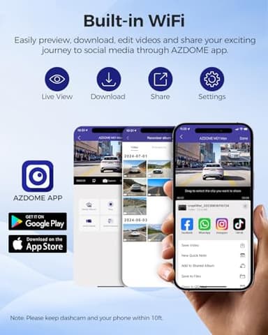 AZDOME M01 Max UHD 4K Dash Cam Front and Rear, Built-in Wi-Fi, Free 64GB Card, App Control, 4K+1080 Dash Camera for Car, Built-in ADAS, G-Sensor, IP68 Waterproof, 24H Parking Mode Dashcam - Image 5