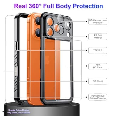 Temdan Compatible with iPhone 17 Pro Max Case,Waterproof Built-in Screen & Camera Protector IP68 Underwater Full Body 17FT Military Dropproof Shockproof Phone Case 6.9"-Black/Clear - Image 4