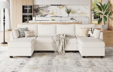 Huatean Home 114.17" Modular Sectional Sofa, 6 Seat Modular Couch with Storage, Memory Foam, Convertible Sectional Couches for Living Room, U Shaped Comfy Modular Sofa with Chaise, Beige - Image 2