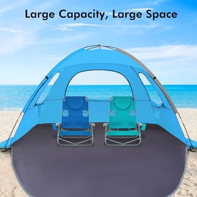 WhiteFang Beach Tent Anti-UV Portable Sun Shade Shelter for 4 Person, Extendable Floor with 3 Ventilating Mesh Windows Plus Carrying Bag, Stakes and Guy Lines (Blue) - Image 4